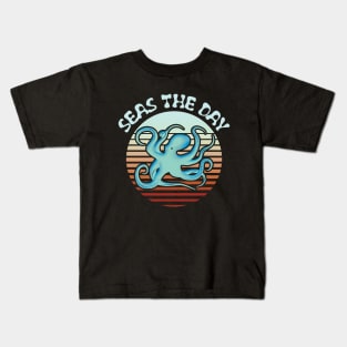 Seas The Day | Retro Octopus Kids T-Shirt